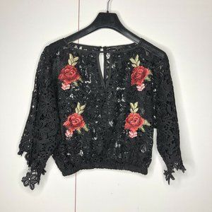 Romeo + Juliet Couture Black Sheer Crochet Top
